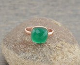 Green Onyx Ring - Gold Plated Ring - 925 Solid Silver - 10mm Cushion - Party Jewelry - Gift For Niece - Jewelry For Girls